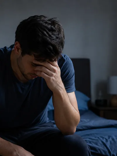 Antes: homem estressado e sozinho